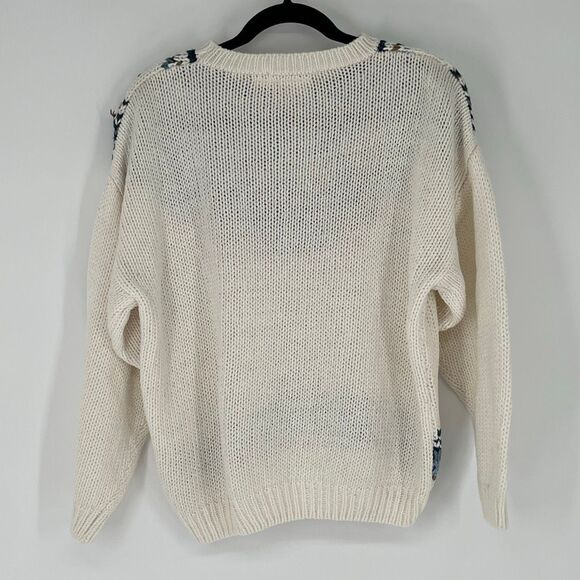 HUNTINGTON RIDGE Women’s L Vtg Hand-Knit Sweater Cream Floral Boho Cottagecore - Picture 11 of 13